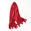 Fashion women wholesale Tassel tasseled pom pom shawl lady pashmina scarf with fur ball